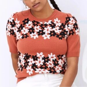 MAEVE Anthropologie knit retro floral print short sleeve sweater size L